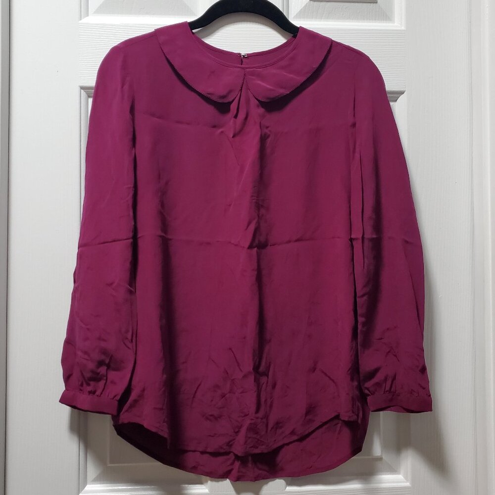 Madewell 100% Silk Purple Top with Peter Pan Collar | Small